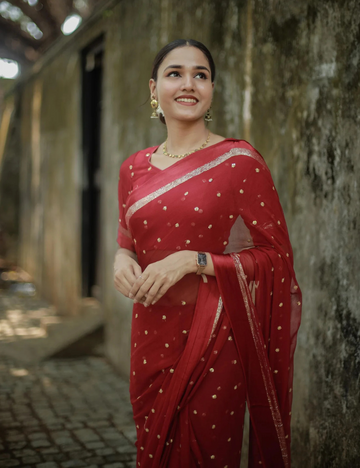 Pure Viscose Georgette Maroon Saree With Satin Border