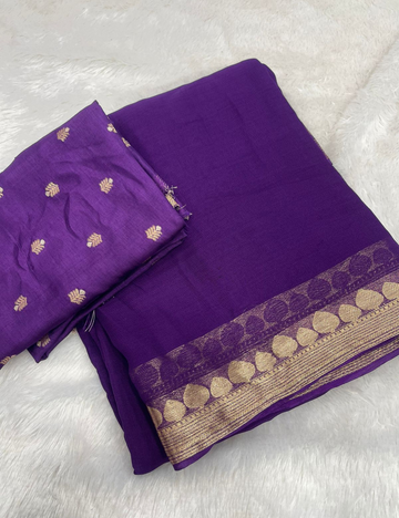 Pure Chinnon Viscose Plain with Jacquard Border - Purple