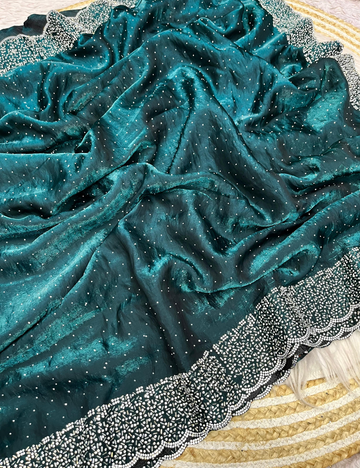 Space Silk with Jarkhan work - Teal Green