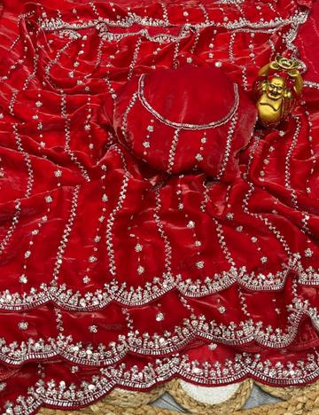 Luxurious Designer Space Silk with Beads worK - Red