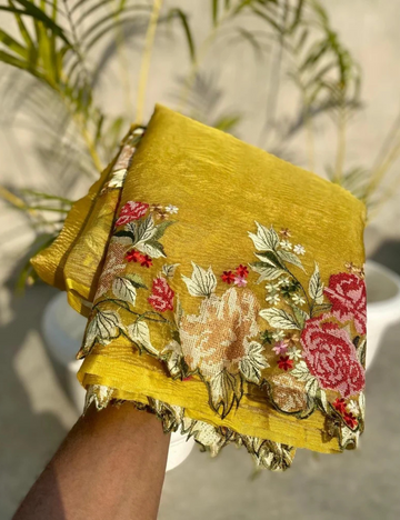 Banarasi Gold Embroidery Crushed Tissue