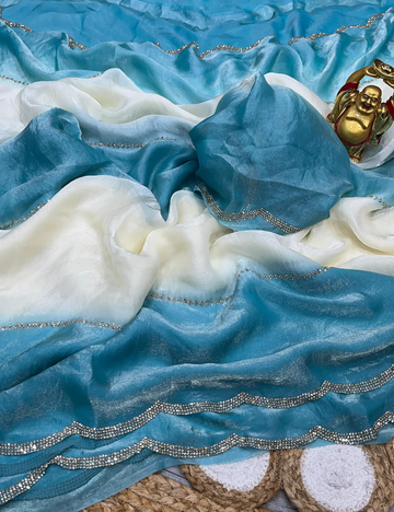Space Silk Saree- Blue and White