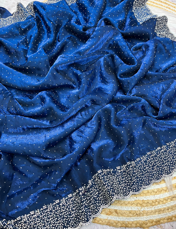 Space Silk with Jarkhan work - Royal Blue
