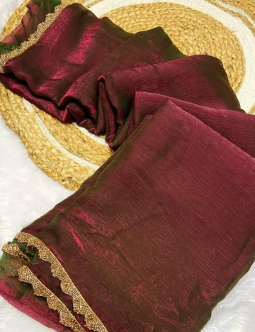 Space Silk Saree with Katdana work - Maroon