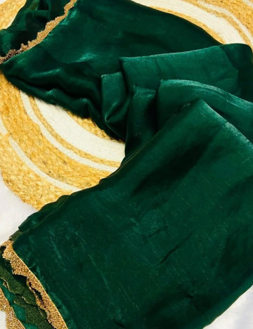 Space Silk Saree with Katdana work - Bottle Green