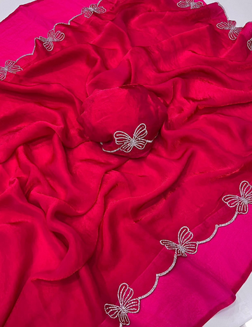 Space Silk Saree Butterfly Design - Pink