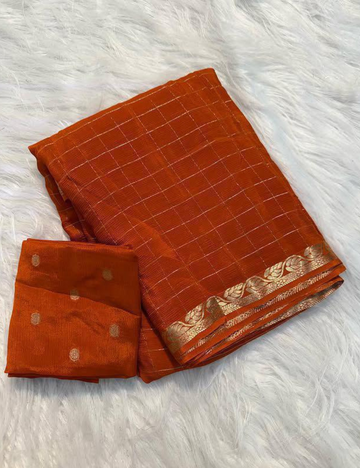 Pure Chinnon Viscose Checks - Rust Orange