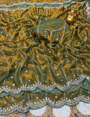 Luxurious Designer Space Silk with Beads worK - Green