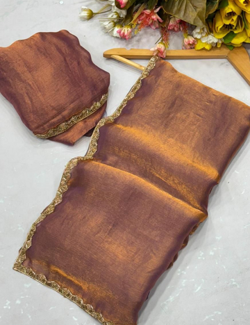 Space Silk Saree with Katdana work - Sandy Brown