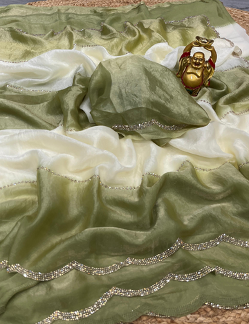 Space Silk Saree- Green and White