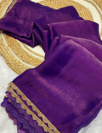 Space Silk Saree with Katdana work - Purple