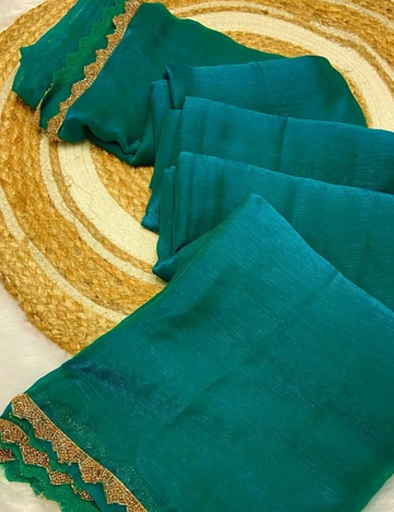 Space Silk Saree with Katdana work - Teal Green
