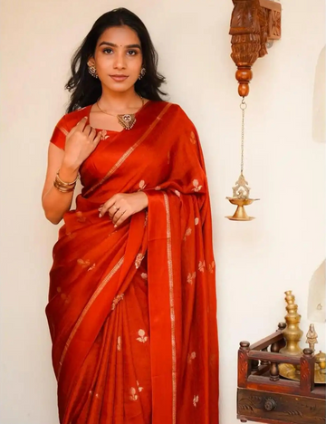 Pure Viscose Jute Khadi - Rust