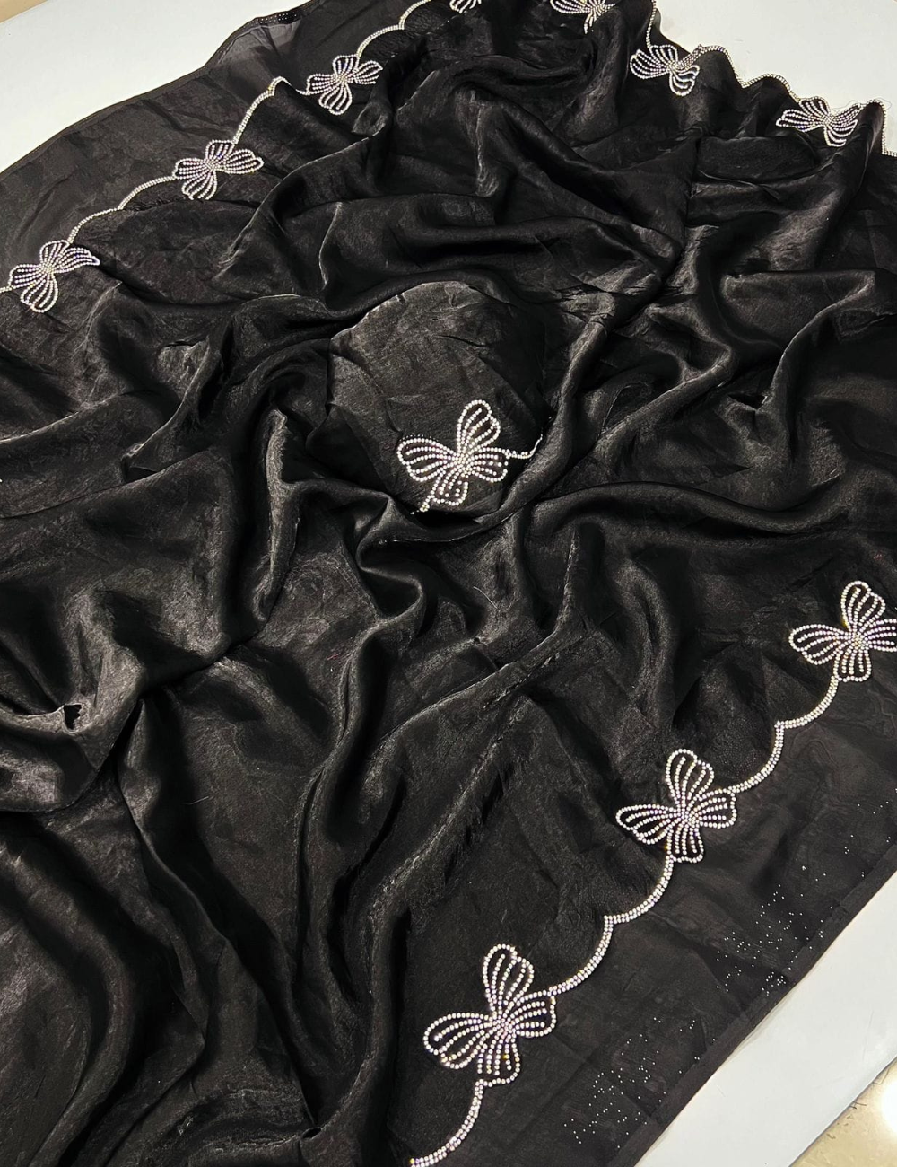 Space Silk Saree Butterfly Design - Black