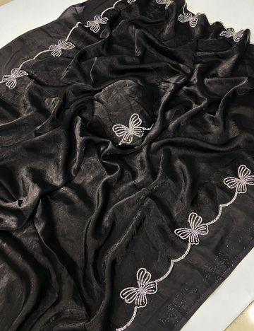 Space Silk Saree Butterfly Design - Black