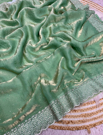 Space Silk with Jarkhan work - Light Green