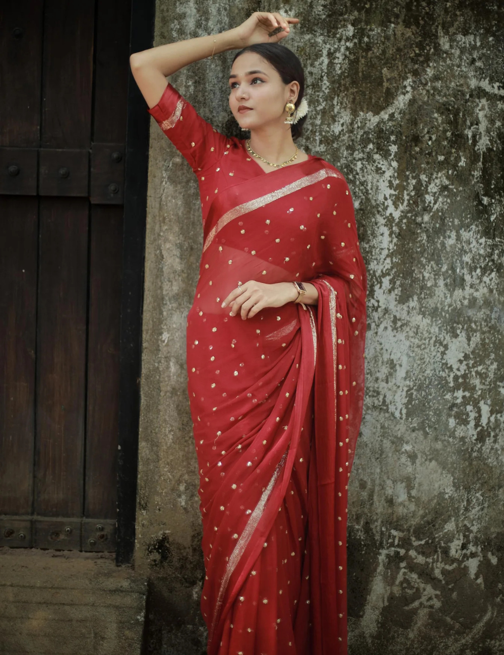 Pure Viscose Georgette Maroon Saree With Satin Border
