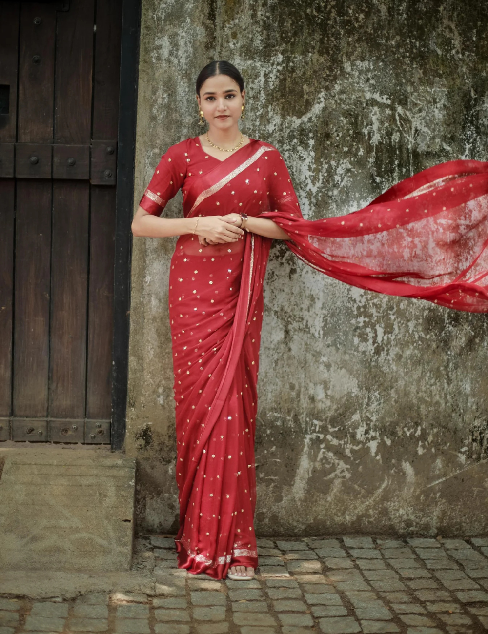 Pure Viscose Georgette Maroon Saree With Satin Border