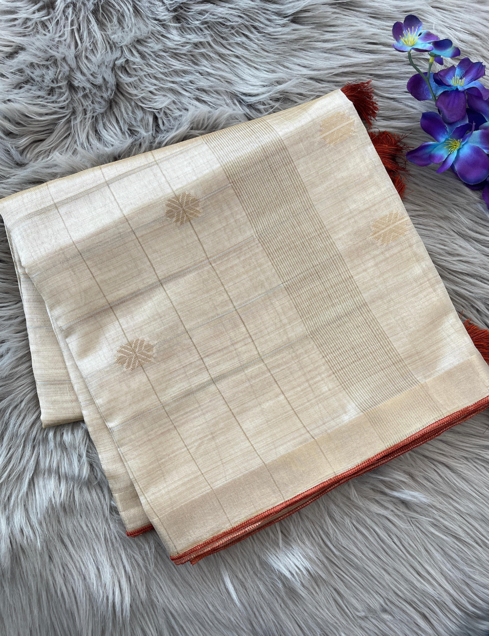 Cotton Tussar Silk Saree with Golden Zari