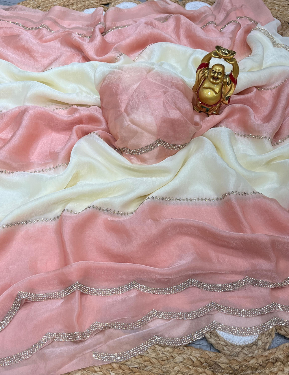Space Silk Saree- Baby Pink and White