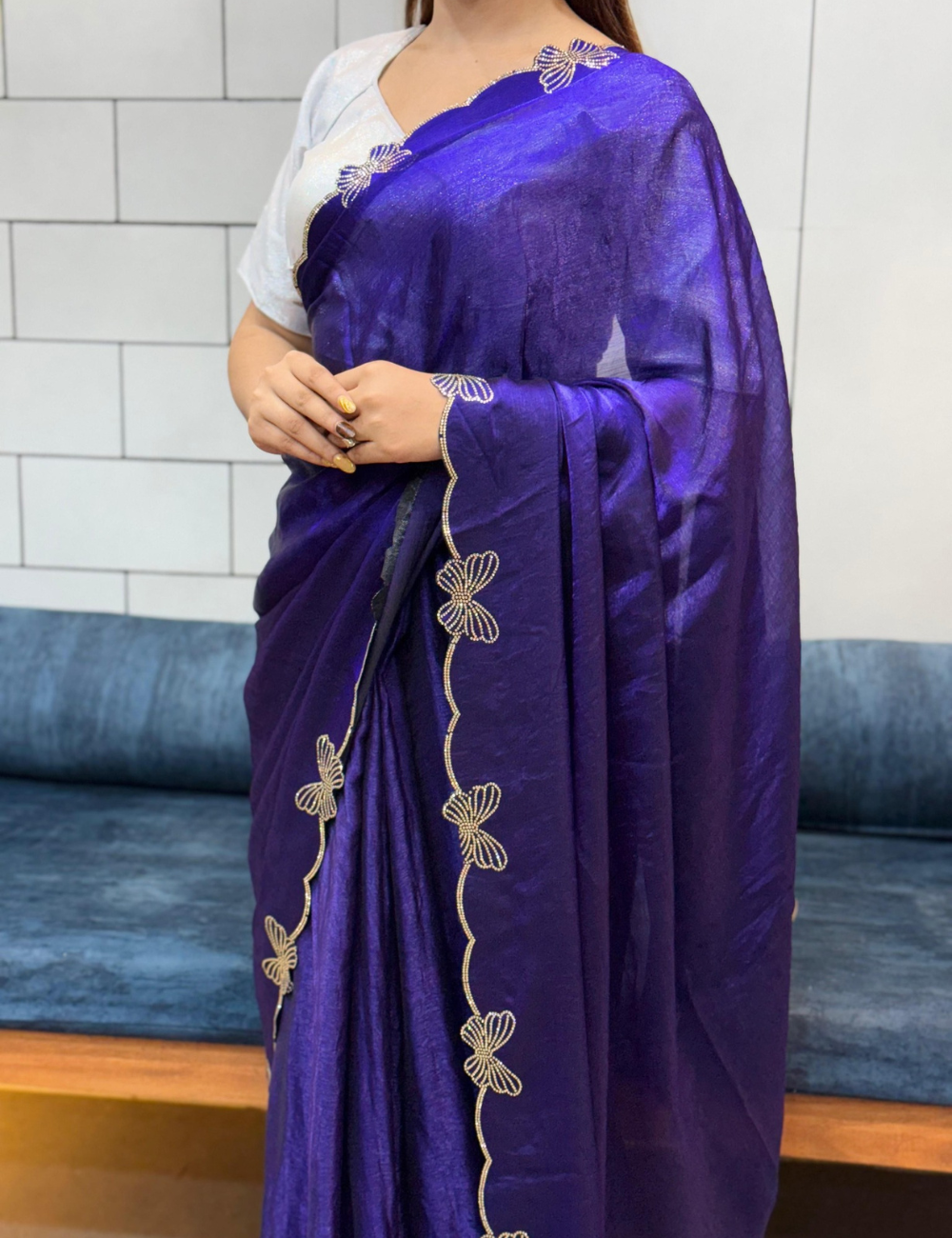 Space Silk Saree Butterfly Design - Violet