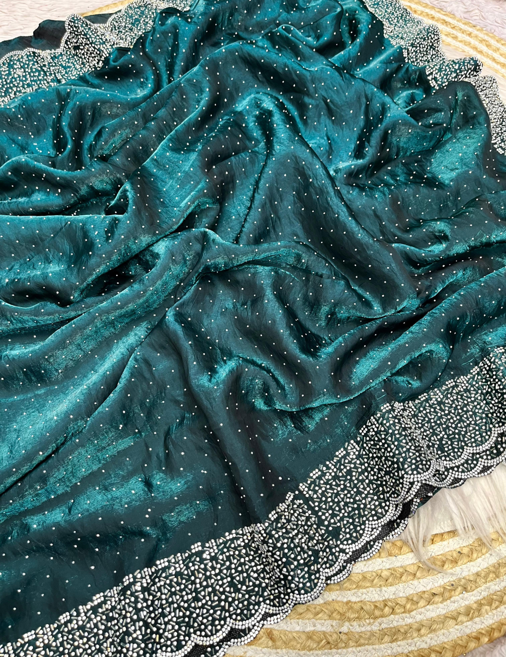 Space Silk with Jarkhan work - Teal Green