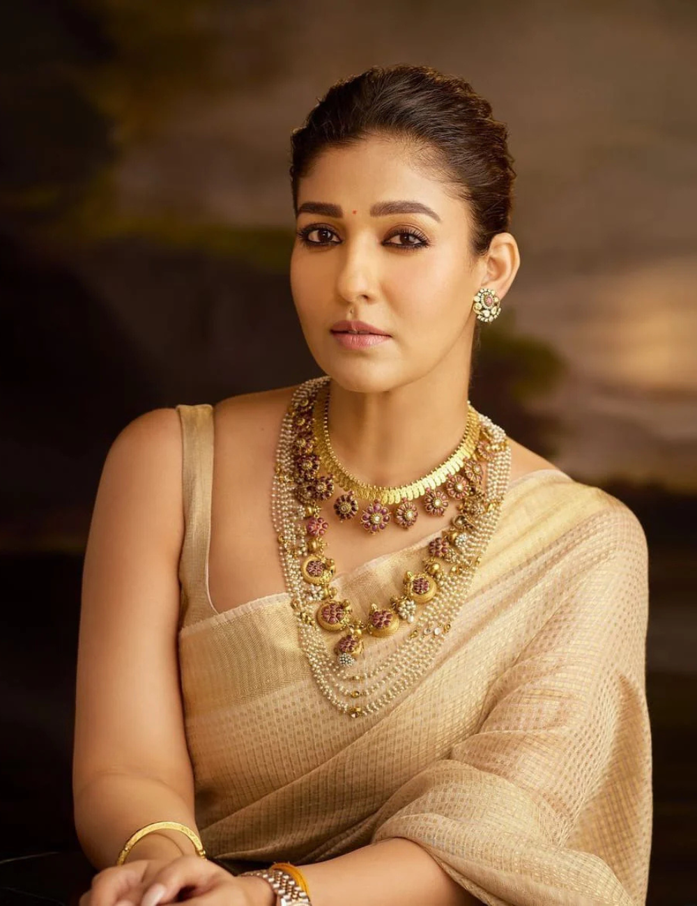 Nayantara inspired Gold Banarasi Tissue Silk Saree