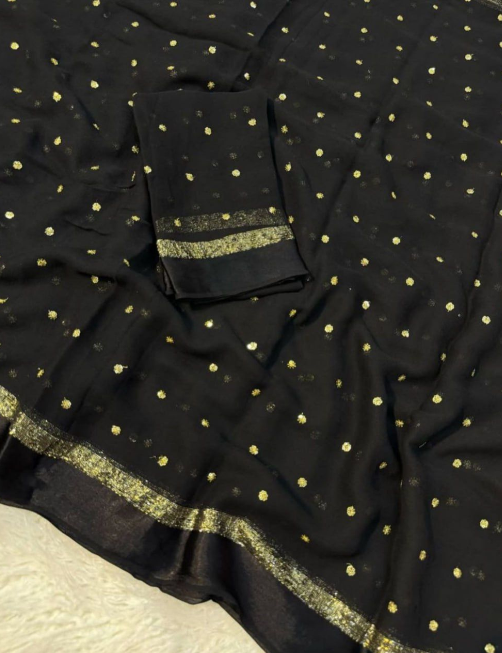 Pure Viscose Georgette Black Saree With Satin Border