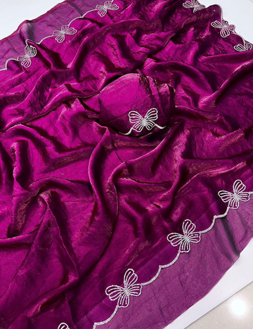 Space Silk Saree Butterfly Design -  Deep Magenta