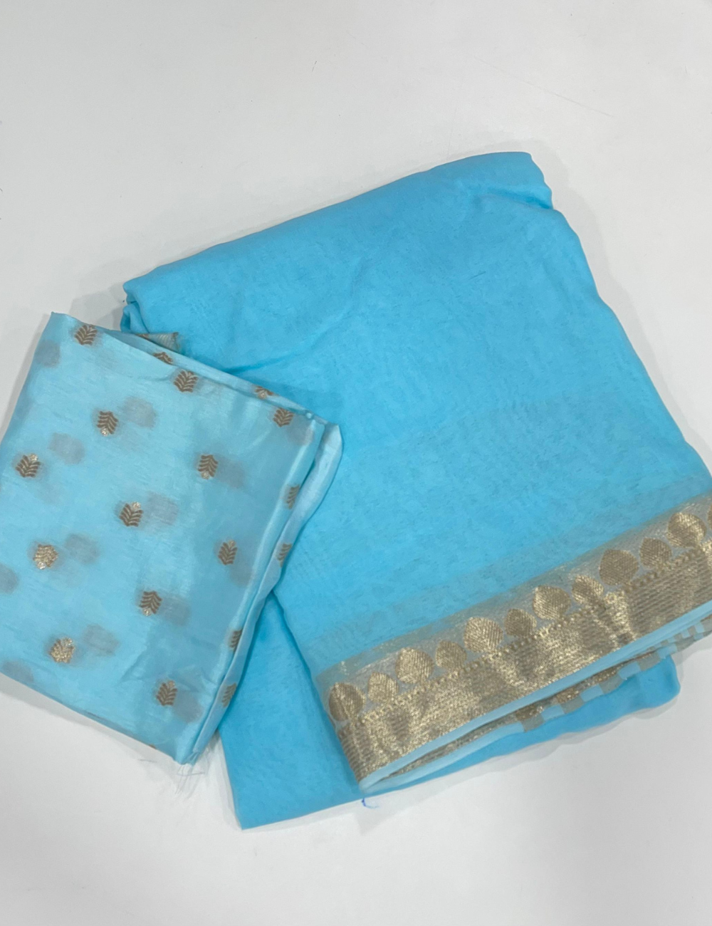 Pure Chinnon Viscose Plain with Jacquard Border - Pale Blue