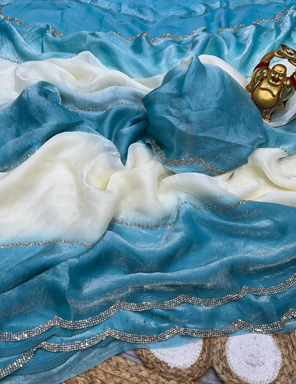 Space Silk Saree- Blue and White