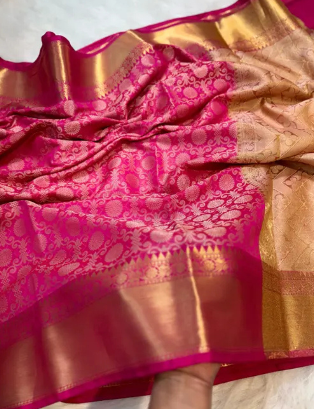 Shruthi Hasan inspired Pink Banarasi Tissue Silk Saree