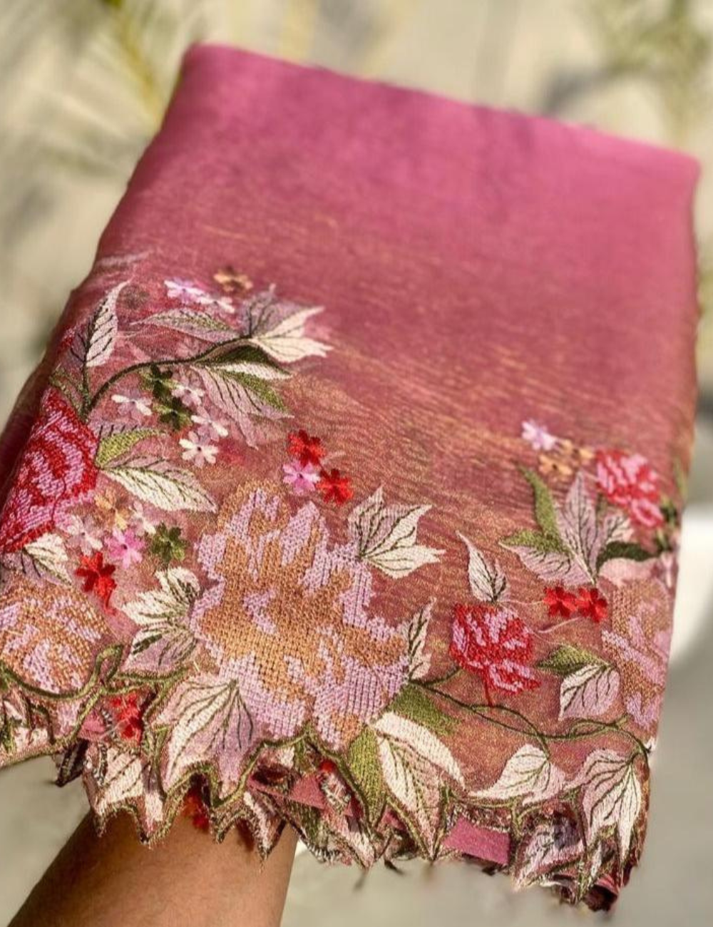 Banarasi pink Embroidery Crushed Tissue