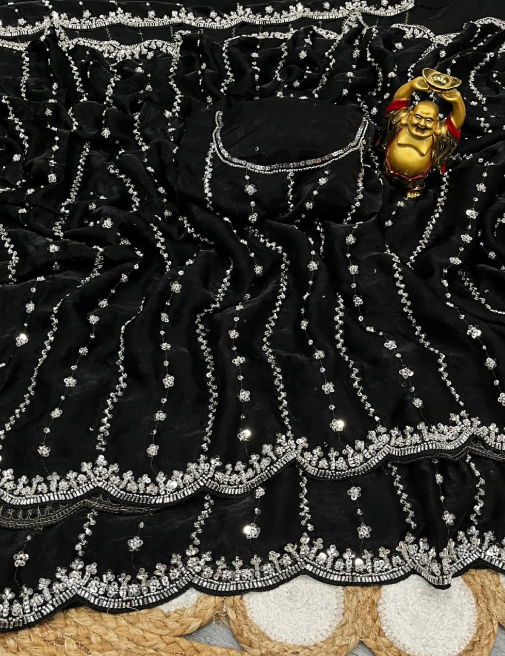 Luxurious Designer Space Silk with Beads worK - Black