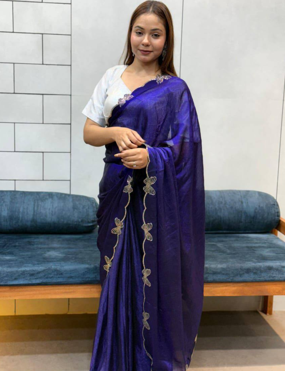 Space Silk Saree Butterfly Design - Violet