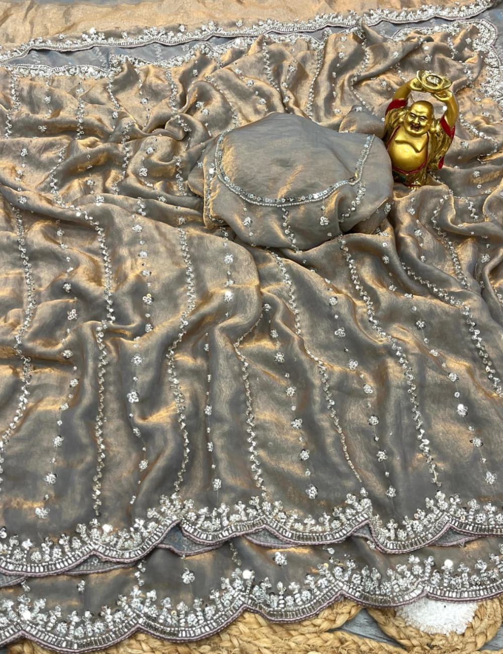 Luxurious Designer Space Silk with Beads worK - Subtle Grey