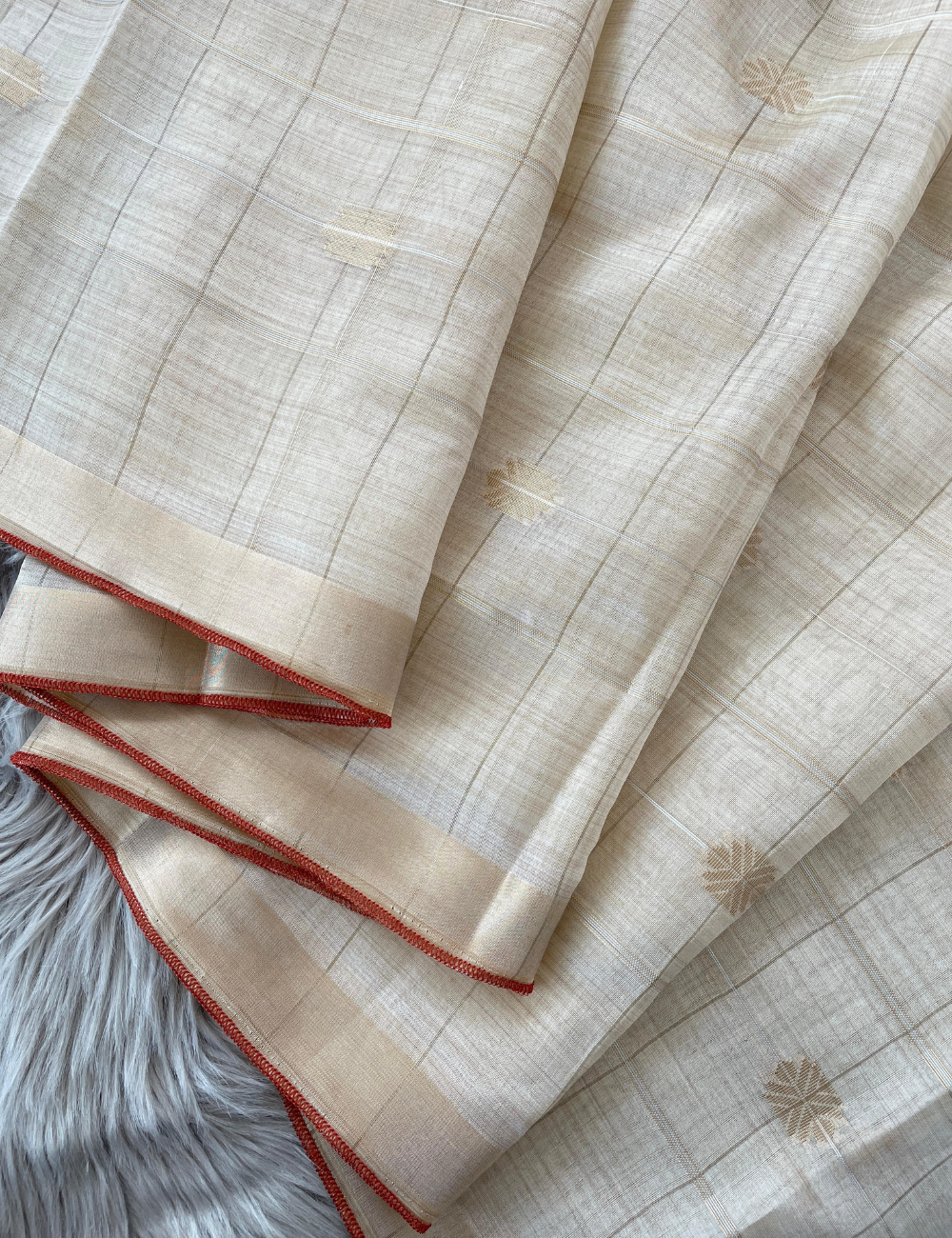 Cotton Tussar Silk Saree with Golden Zari