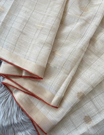 Cotton Tussar Silk Saree with Golden Zari