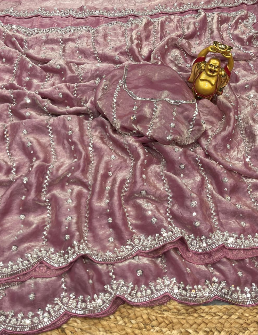 Luxurious Designer Space Silk with Beads worK - Pink
