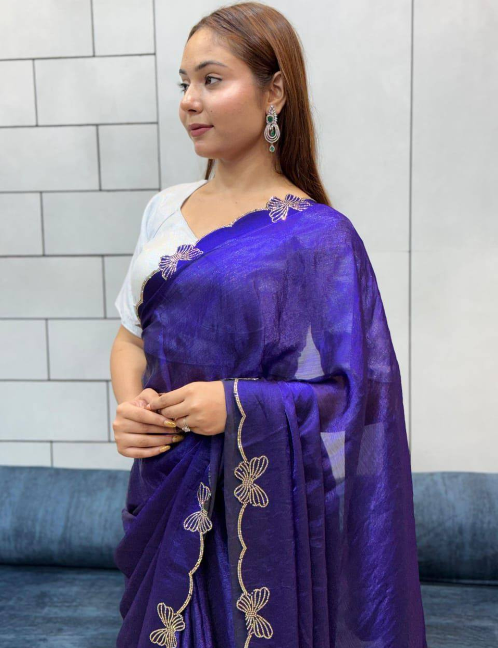 Space Silk Saree Butterfly Design - Violet