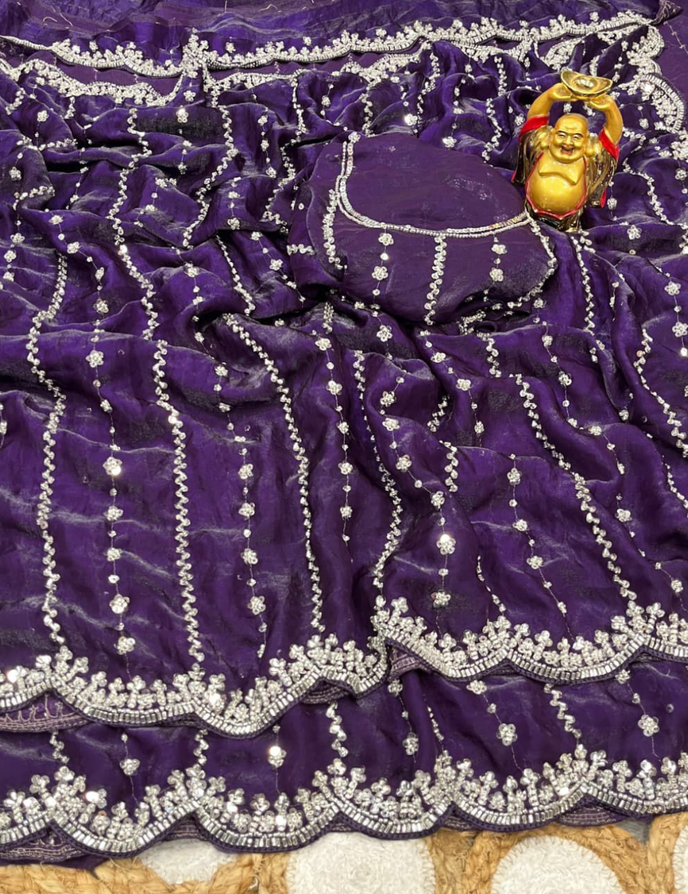 Luxurious Designer Space Silk with Beads worK - Purple