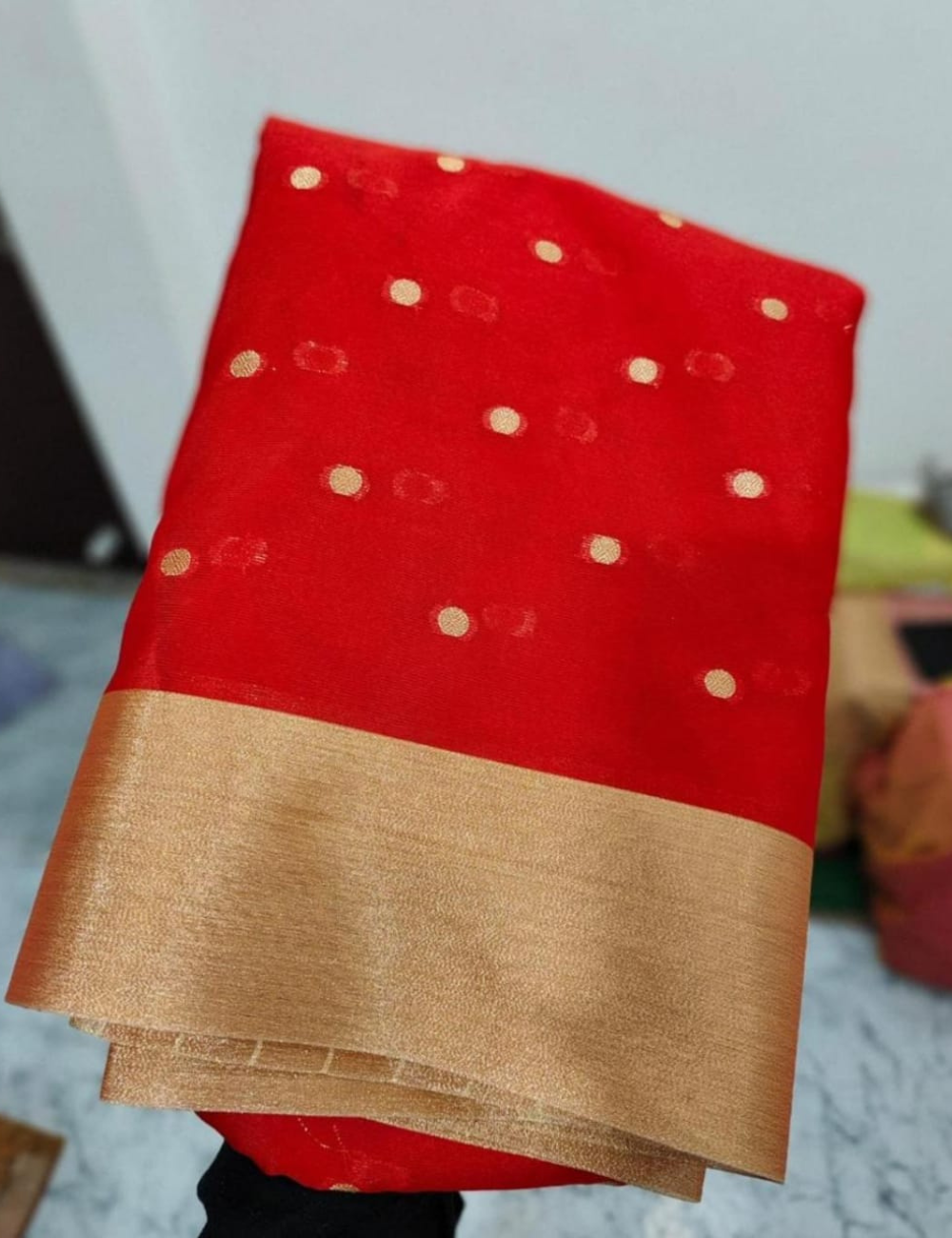 Nayanthara inspired Red Banarasi Katan Silk Saree