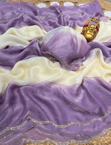 Space Silk Saree- Lavender and white