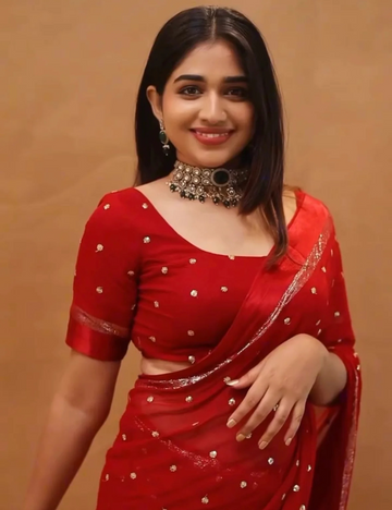 Pure Viscose Georgette Red Saree With Satin Border
