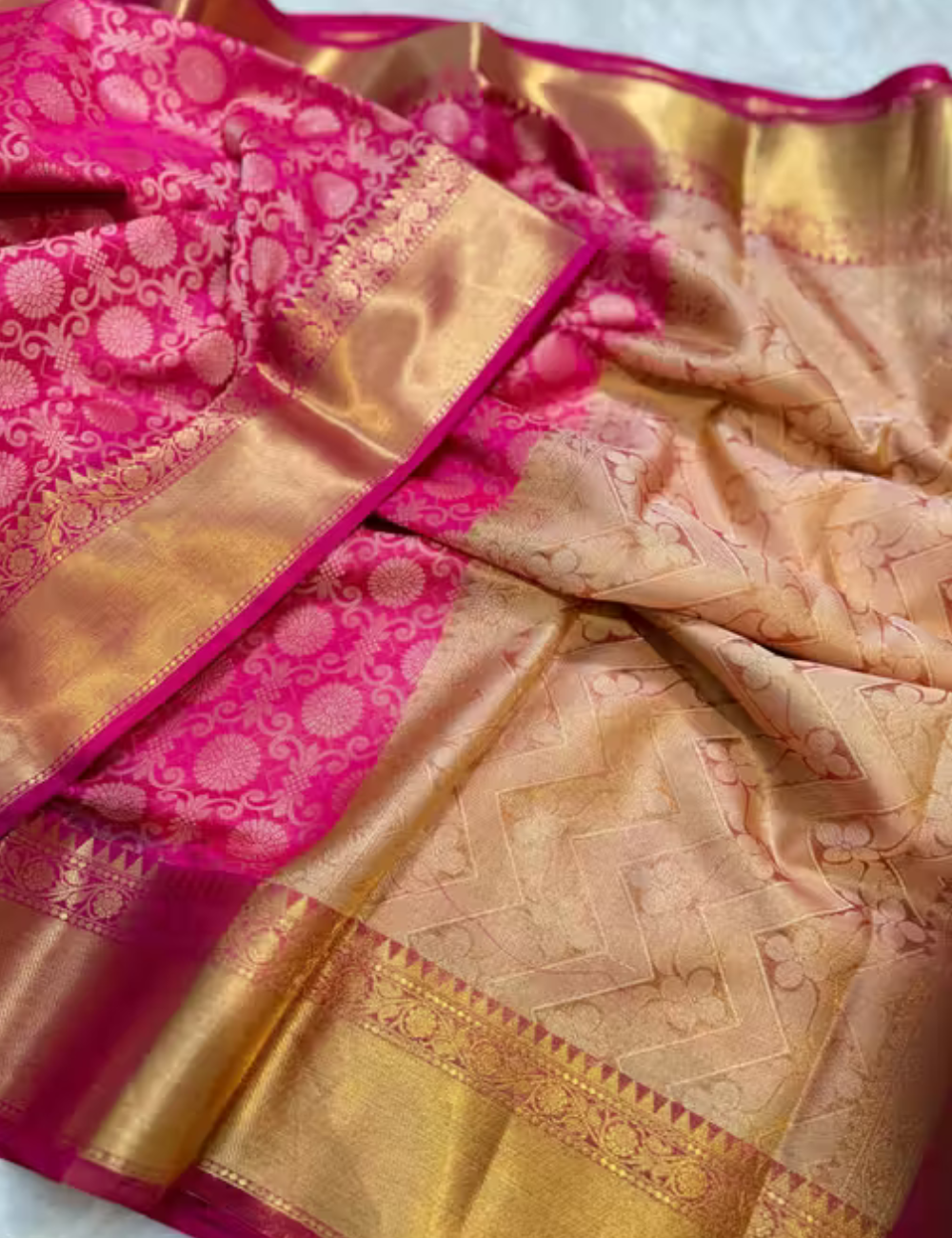 Shruthi Hasan inspired Pink Banarasi Tissue Silk Saree