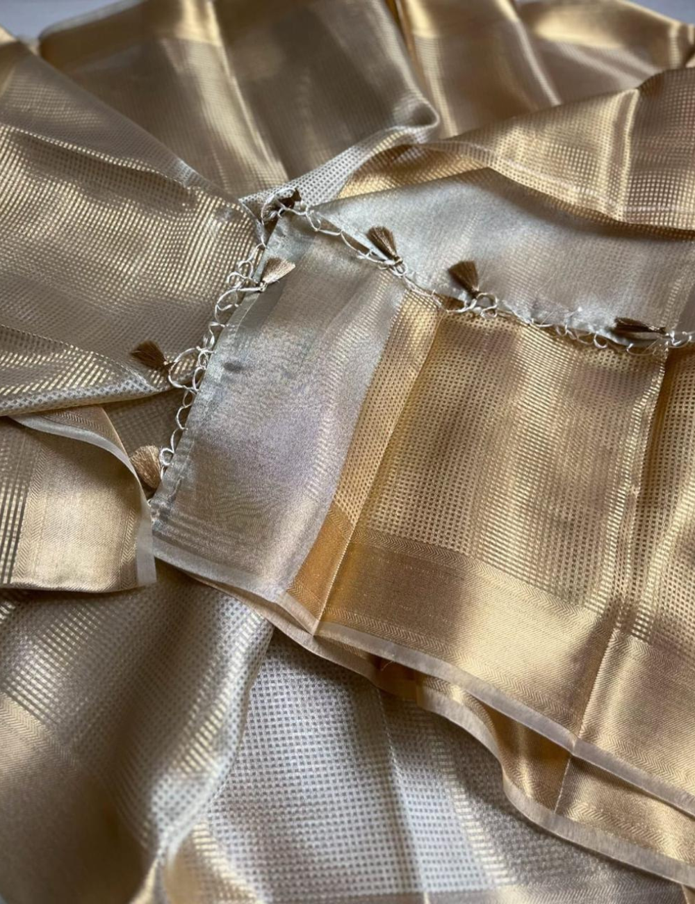 Nayantara inspired Gold Banarasi Tissue Silk Saree
