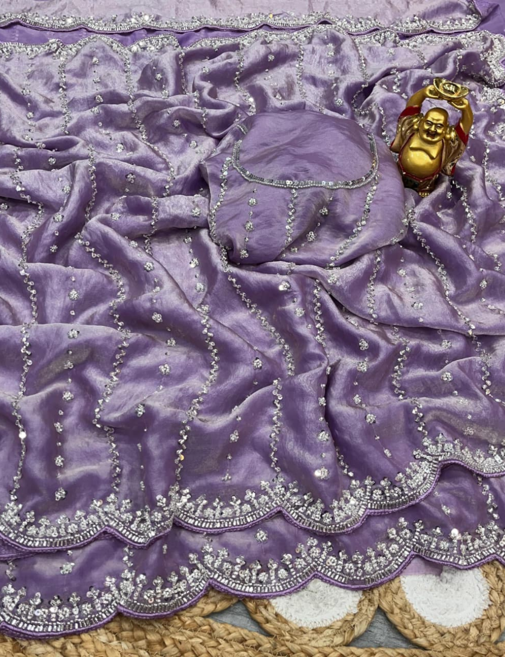 Luxurious Designer Space Silk with Beads worK - Purple
