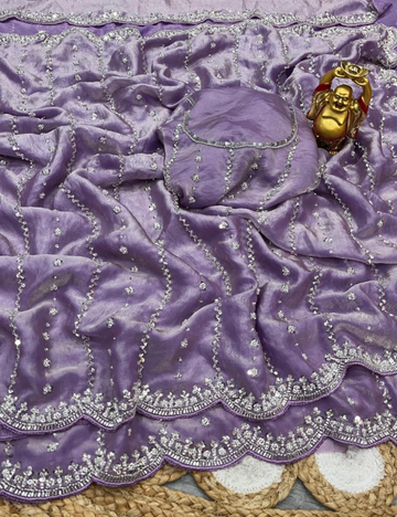 Luxurious Designer Space Silk with Beads worK - Purple