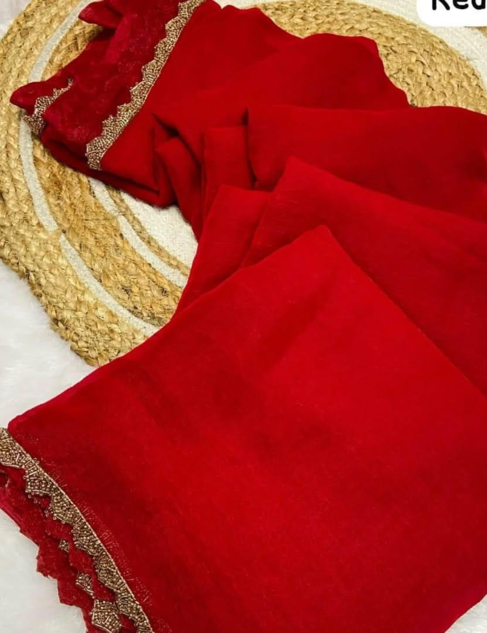 Space Silk Saree with Katdana work - Red
