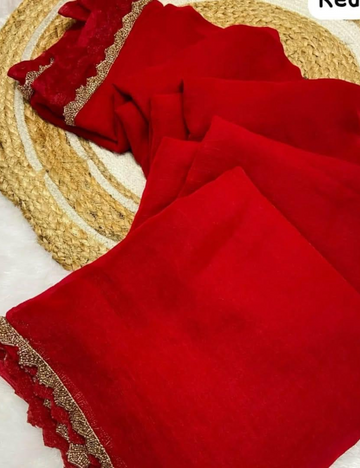 Space Silk Saree with Katdana work - Red